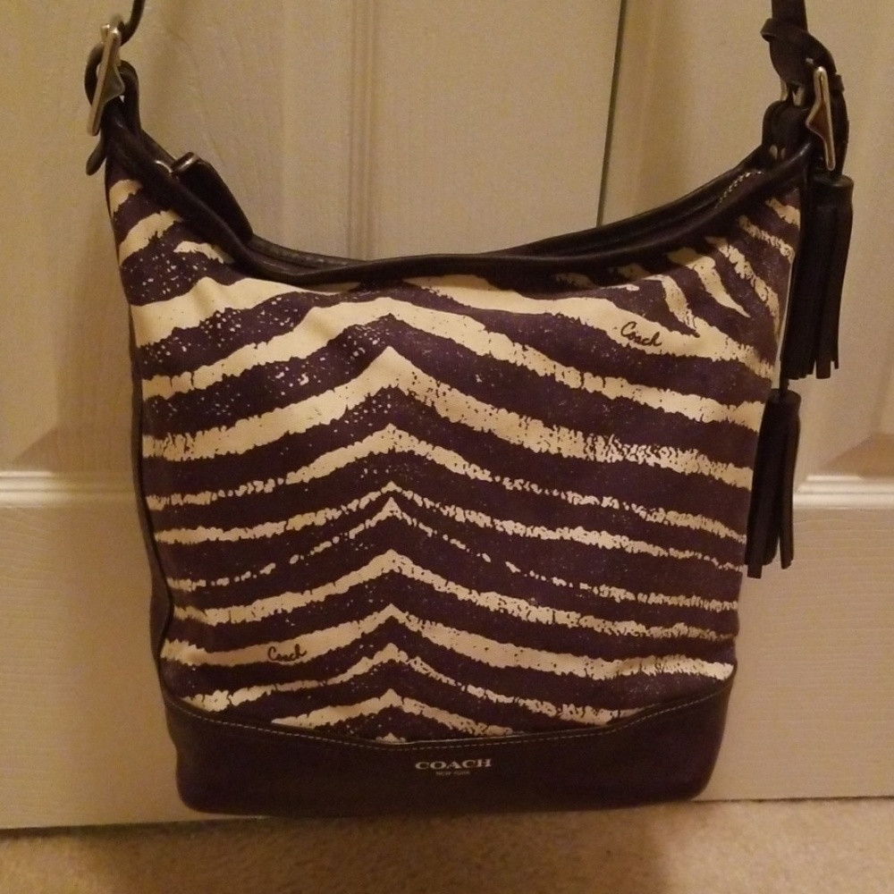 Coach purple zebra print canvas bag